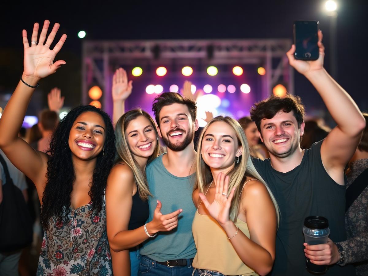 Amigos aproveitando festival de música